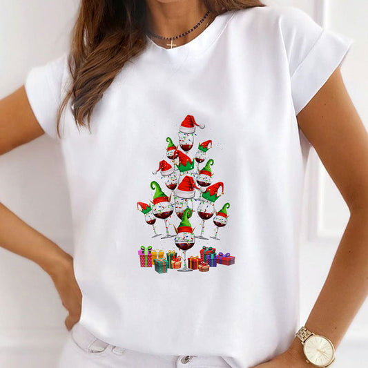 2021 Fashion Christmas White Shirt For Ladies E