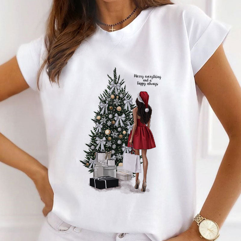 HAPPY Christmas Women White T-Shirt Y