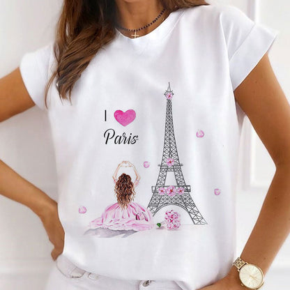 Style W£º Fashion Capital Paris Women White T-shirt