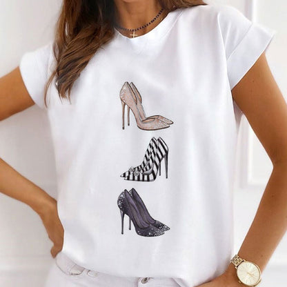 Style A : Worth Having High Heels Women White T-Shirt