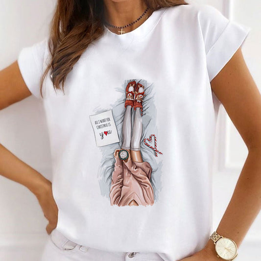 HAPPY Christmas Women White T-Shirt E