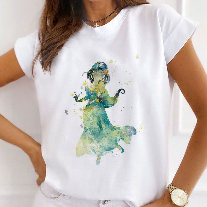 Style G :  Watercolor Princess Women White T-Shirt