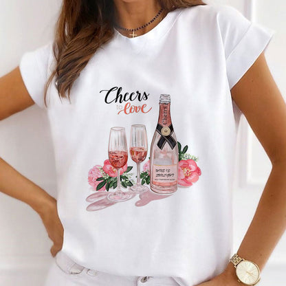 Style K£º Celebrate With Champagne Women White T-Shirt