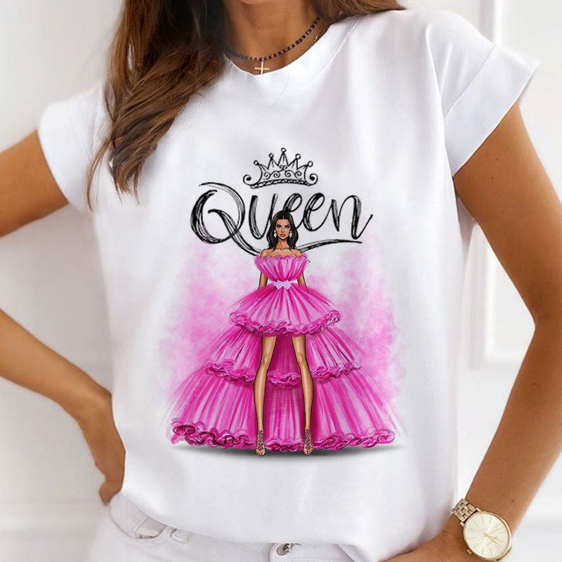 Style K£º  Like A Queen Female White T-Shirt