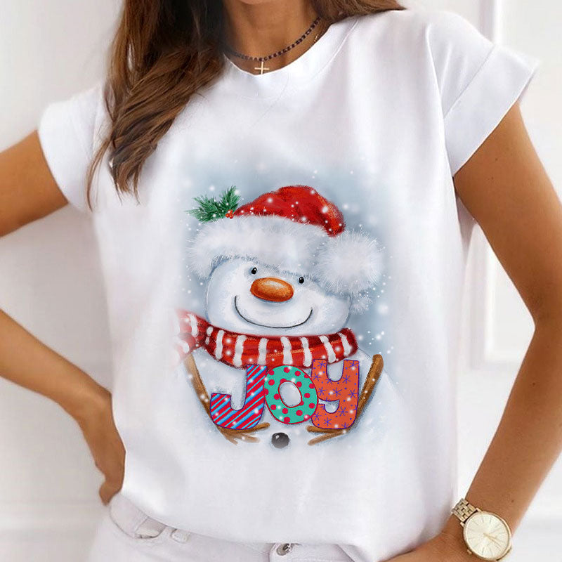 2021 Christmas Fashion Women White T-Shirt U