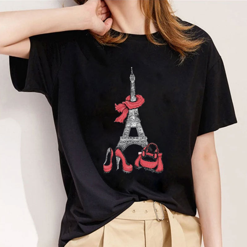 Style I： Fashion Capital Paris Women Black T-Shirt