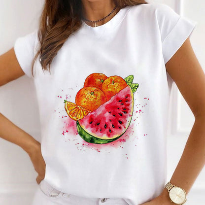 Style E£º Fresh Fruit Women White T-Shirt