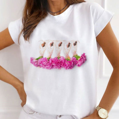Style M£ºBeautiful Dresses With Flowers Women White T-Shirt