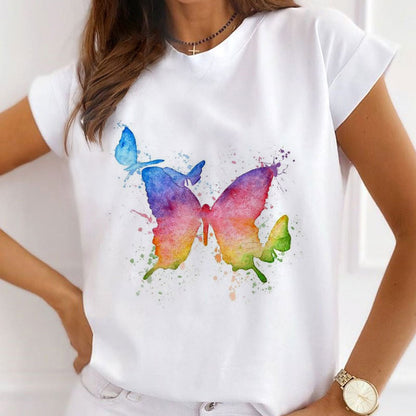 Style L :   Pretty Butterfly Women White T-Shirt