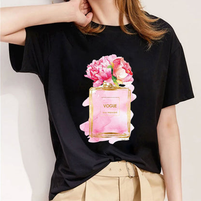 Style A：Perfume Series Female Ladies Black T-shirt
