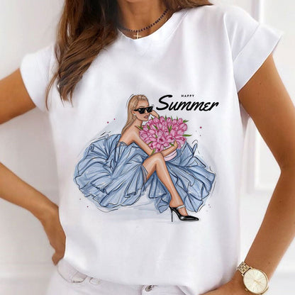 Style D: Summer Beautiful Girl White T-Shirt