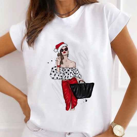 HAPPY Christmas Women White T-Shirt Z