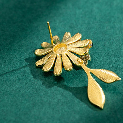 Gold Bee And Daisy Dangle Earrings