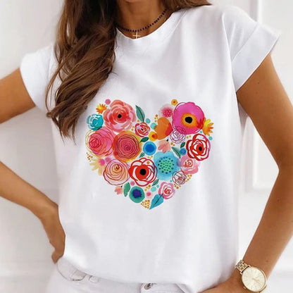 Style N :   The Flower Is Full Of Love Femal White T-Shirt