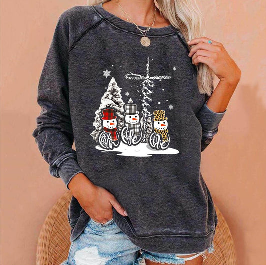 Christmas Snowman Print Sweatshirt