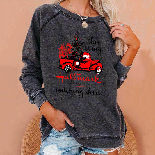 Christmas Red Truck Print Sweatshirt
