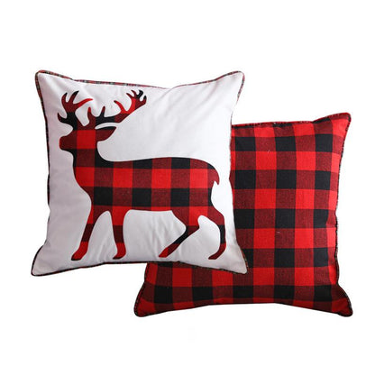 Christmas Red And Black Plaid Elk Pillowcase