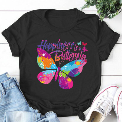 Happiness is A Butterfly Round Neck T-shirt