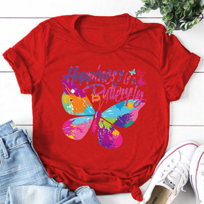 Happiness is A Butterfly Round Neck T-shirt
