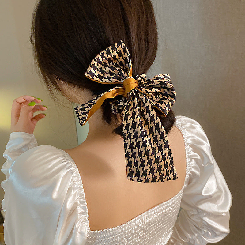 Houndstooth Bow Hair Tie