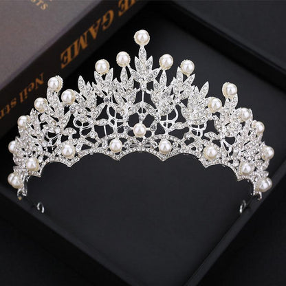 Handmade Rhinestone Pearl Crown Tiara