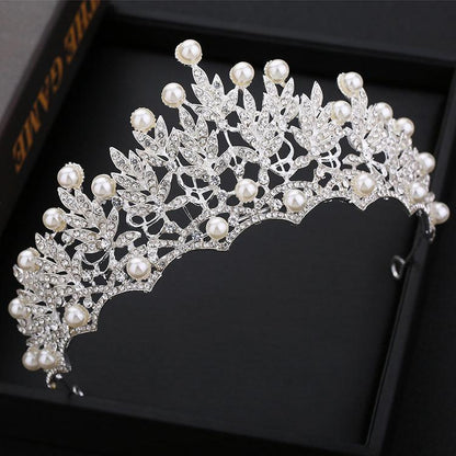 Handmade Rhinestone Pearl Crown Tiara