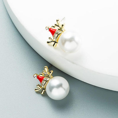 Christmas Series Fashion Colored Diamond And Pearl Earrings