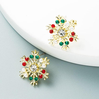Christmas Series Fashion Colored Diamond And Pearl Earrings