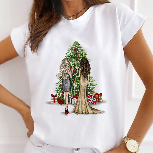 HAPPY 2021 Christmas Women White T-Shirt E