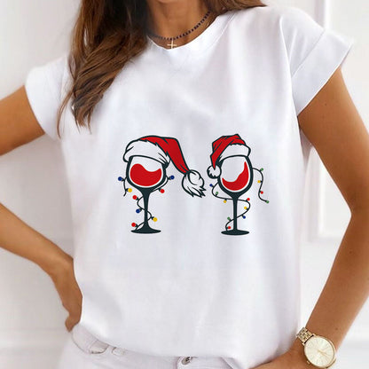 2021 Christmas Fashion Women White T-Shirt H