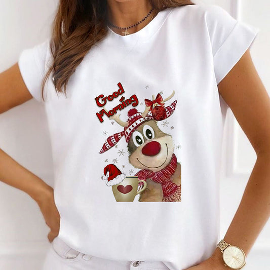 2021 Christmas Fashion Women White T-Shirt K