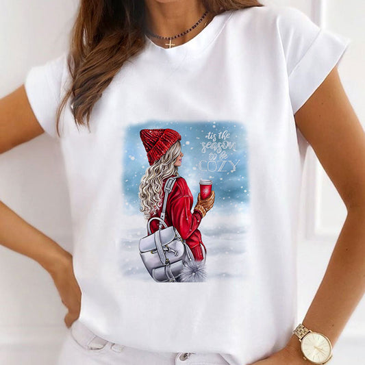 HELLO 2021 Christmas Women White T-Shirt S