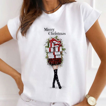 Merry Christmas Ladies White T-Shirt X