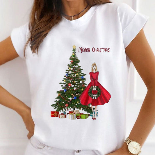 Merry Christmas Ladies White T-Shirt Y