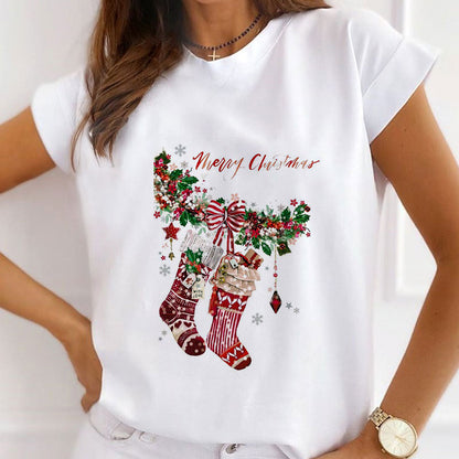 Hello Christmas Ladies White T-Shirt A