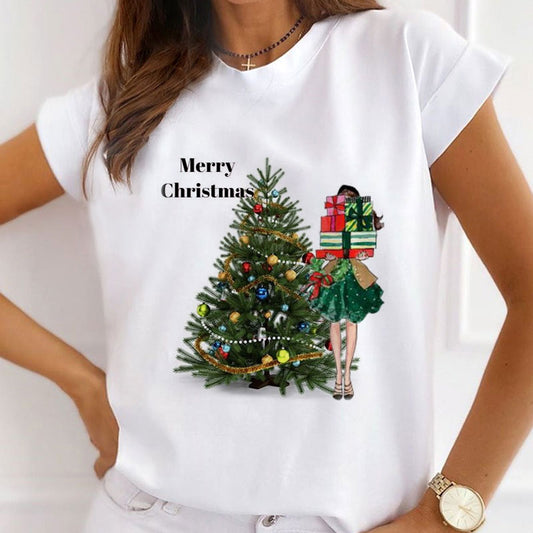 Hello Christmas Ladies White T-Shirt B