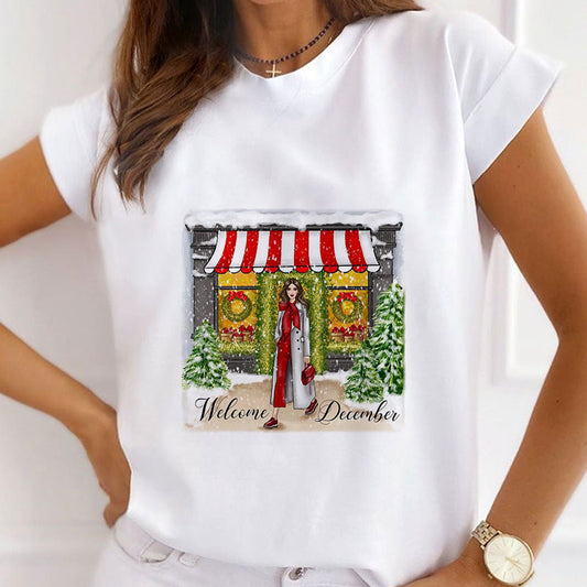 Hello Christmas Ladies White T-Shirt P