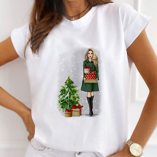 Hello Christmas Ladies White T-Shirt Q