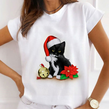 Hello Christmas Ladies White T-Shirt T